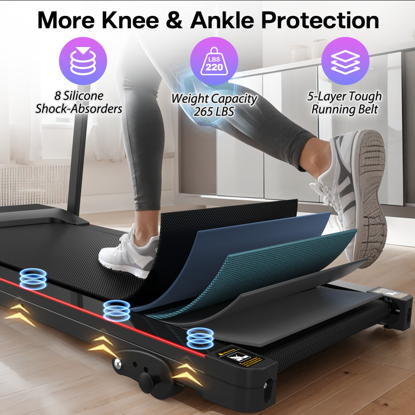 Foldable Treadmill With Cup Holders & Three-stage Adjustment & LED Display