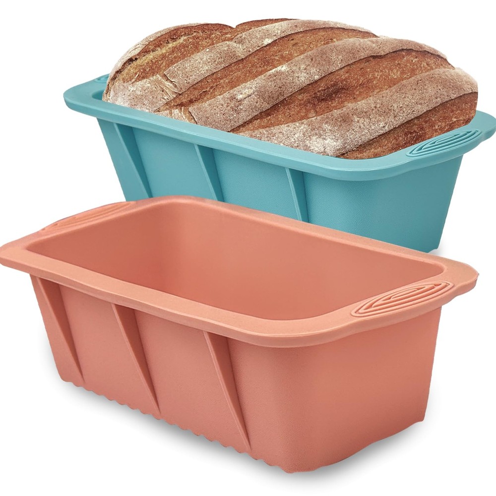 Koolstuffs Silicone Bread Loaf Pan, 2 PCS Rectangular M, Blue and Pink