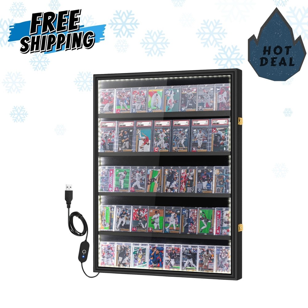 40 card display case with led light uv protection wall cabinet