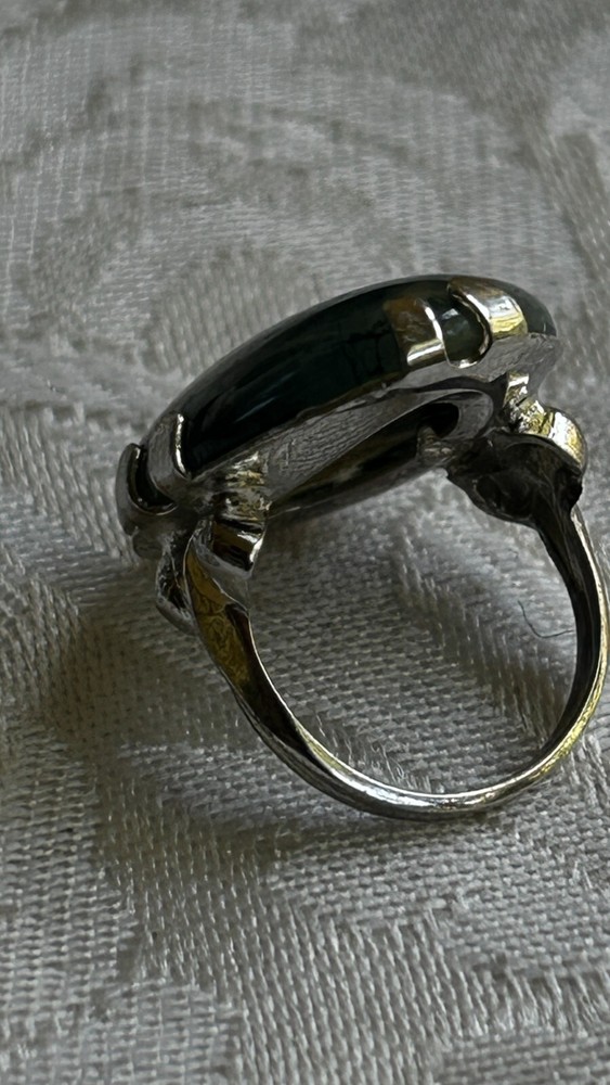 925 Sterling Silver Statement Moss Agate Ring Size 4.75 6.3 Grams