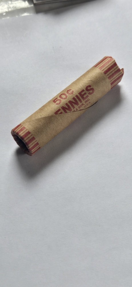Lincoln Cent Roll With Minor Errors Inside Mixed Coins Including Copper Shot Gun