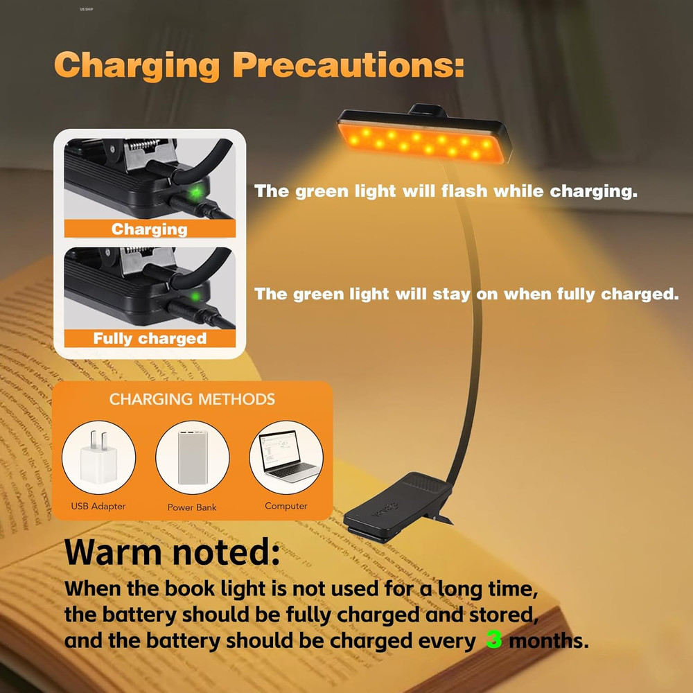 Gritin Rechargeable Book Light for Reading in Bed with 19 LED & Memory Function