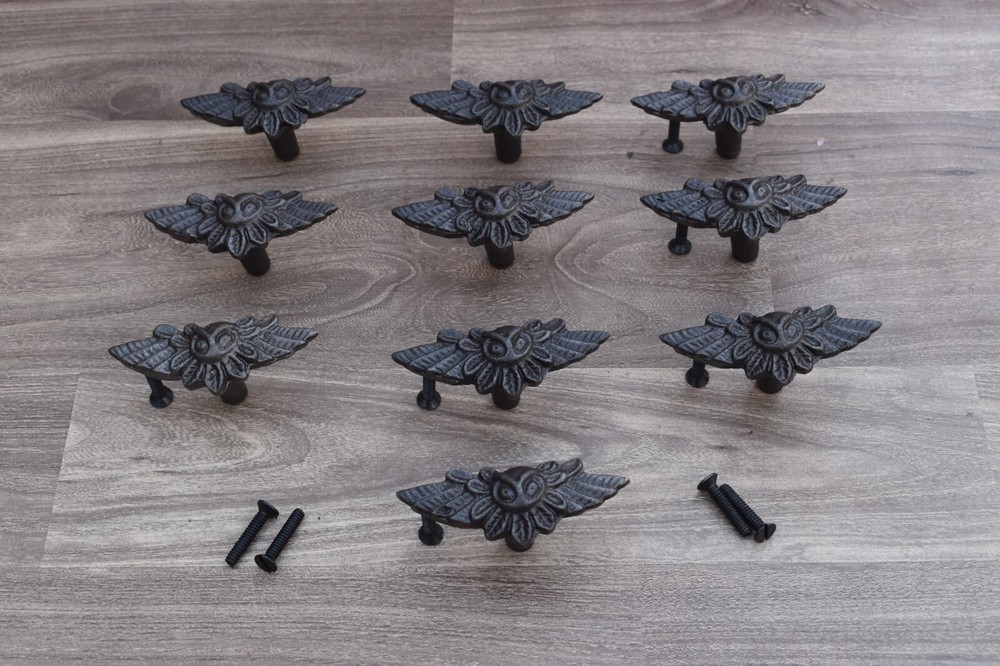 Vintage OWL Shape cast iron cabinet drawer door knobs handles pull rustic 10 pcs