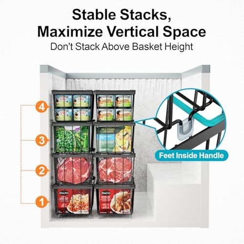 Deep Freezer Organizer Bins, 5 Pack Chest Freezer Baskets for 7 Black Set