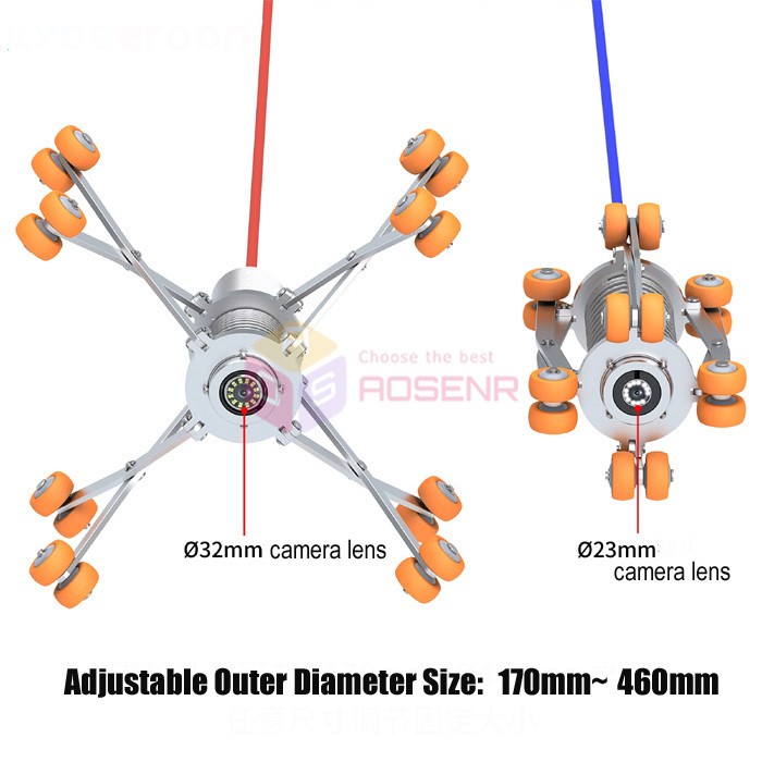 Sewer Endoscope Camera Crawler with Retractable Extension Bracket Guide Pulley