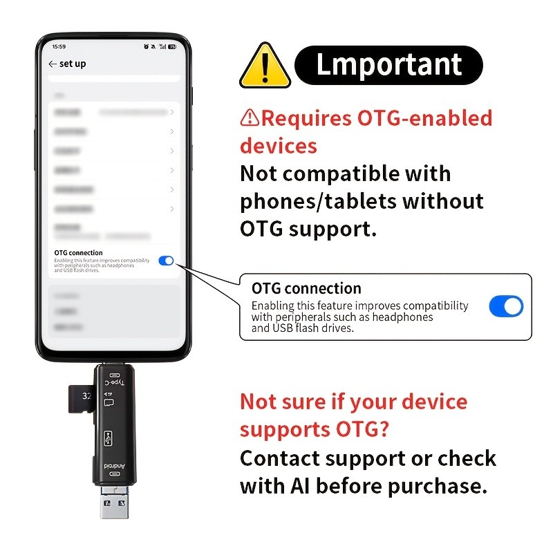 5-In-1 USB Type C/Micro USB/TF/SD Memory Card Reader OTG Adapter