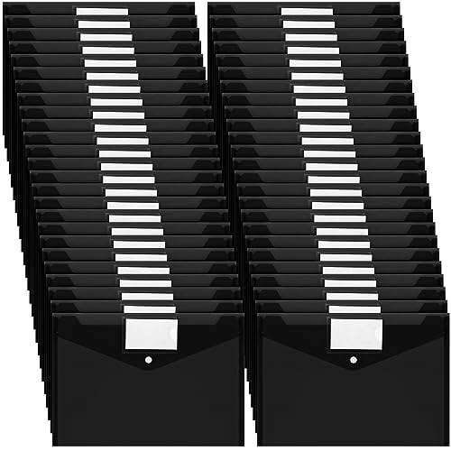 50 Pcs Plastic Envelopes Poly Envelopes File Folders with Snap Button Black