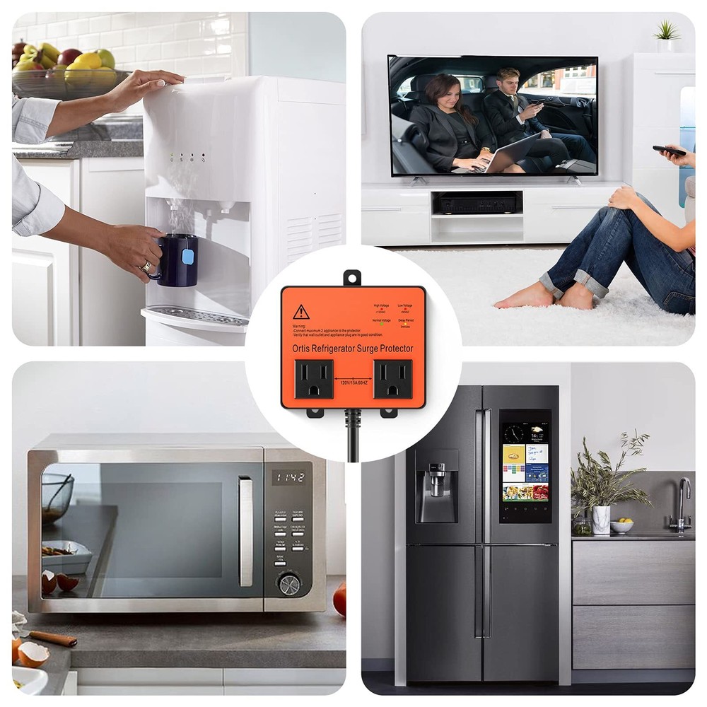 Double Outlet Refrigerator Surge Protector - Time Delay & Voltage Spike Prote...