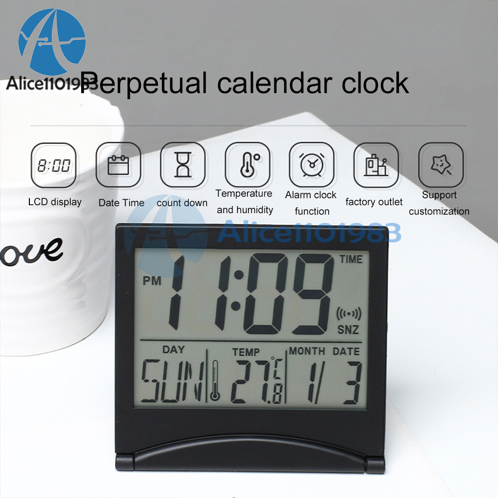 Digital Deck Clock Foldable Calendar Temperature Timer Alarm Clock LCD Display