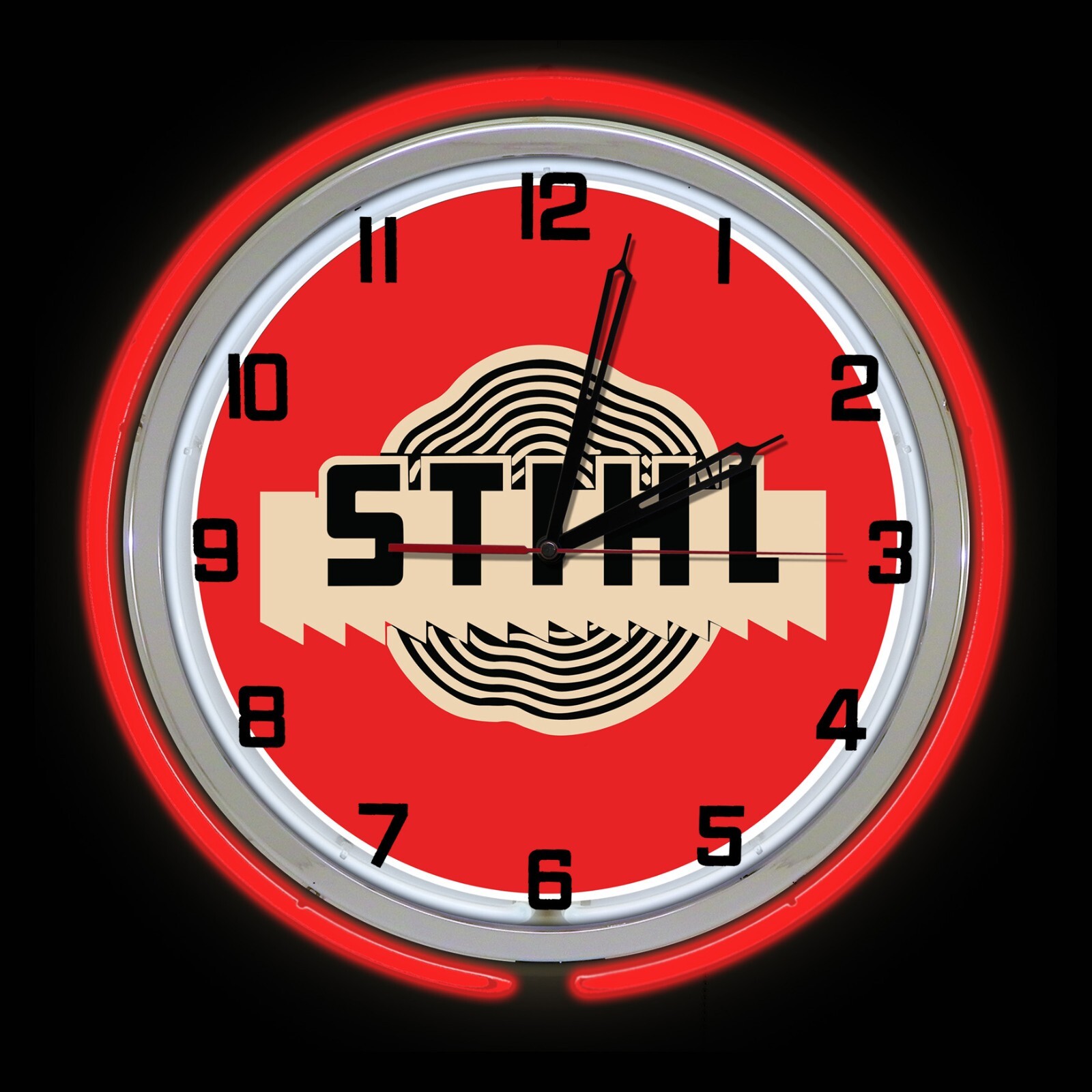 19" STIHL Chainsaw Red Double Neon Sign Wall Clock Man Cave