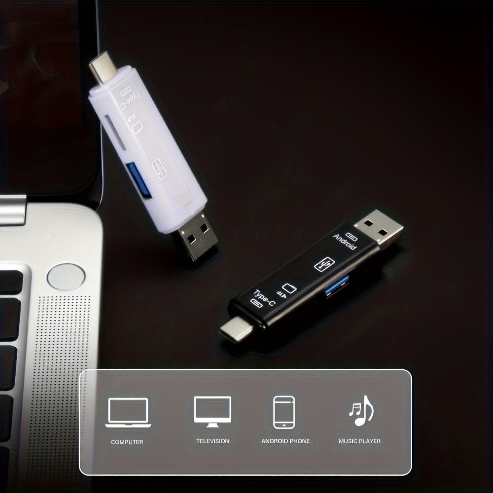 5-In-1 USB Type C/Micro USB/TF/SD Memory Card Reader OTG Adapter