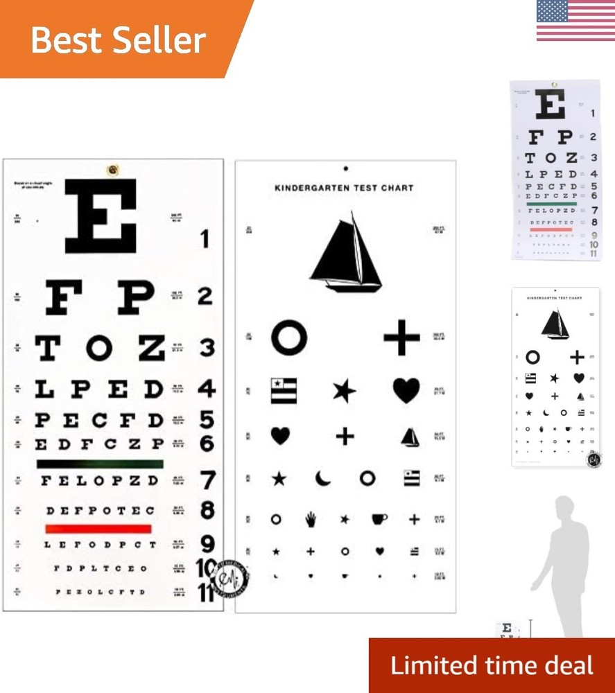 Durable Kindergarten & Snellen Wall Eye Charts - Visual Acuity Testing Set