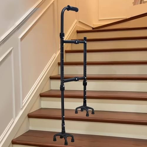 Height & Width Adjustable Stair Assist Cane -12-Level Adjustable Black