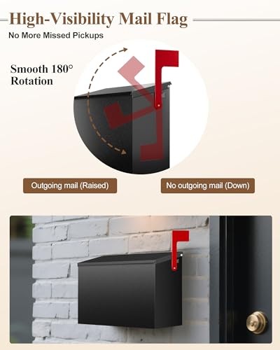 Wall-Mount Mailbox for Outside, Large Capacity Rust-Proof Mail Box with Black