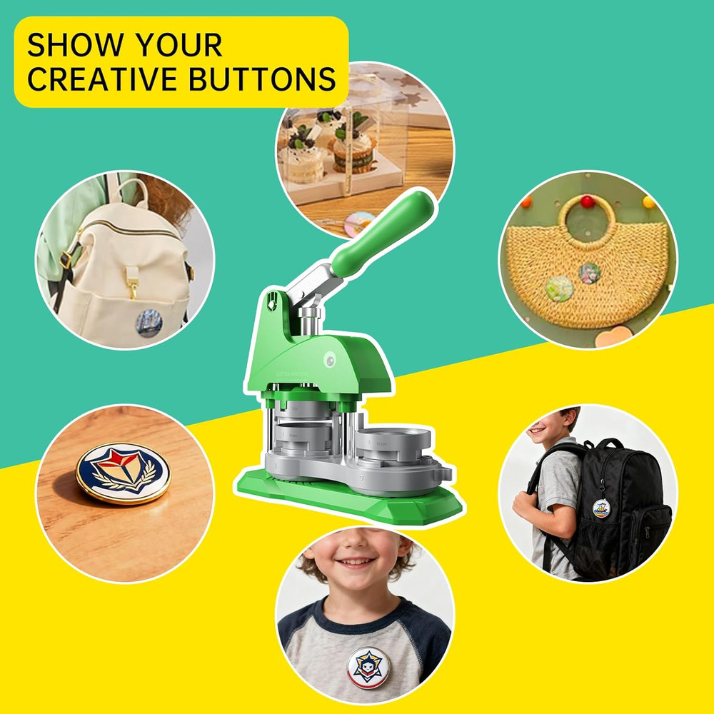 Button Maker Machine 3 Sizes, DIY Pin Making Machine 1+1.25+2.25 Inch, Interchan