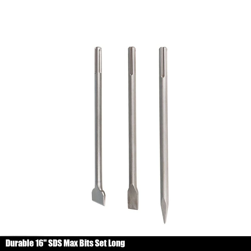 16-Inch SDS Max Chisel Set Heavy Duty Rotary Hammer Chisel Bit Set 3Pcs
