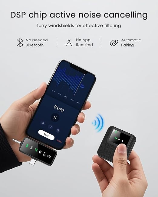 BAILIXIN 3-in-1 Compact Mini Microphone for iPhone, Android, with 20HR Battery