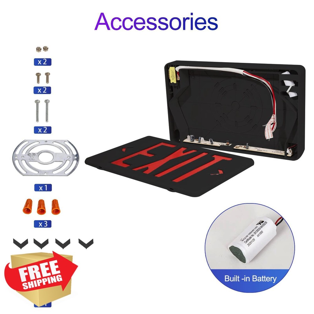 CM MZY Black Exit Sign, Red Double Face Emergency Sign,Emergency Exit Light w...