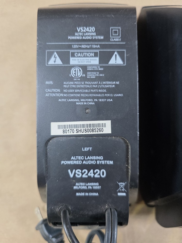 Altec Lansing VS2420 Powered Audio Speaker System Computer Speakers Pair