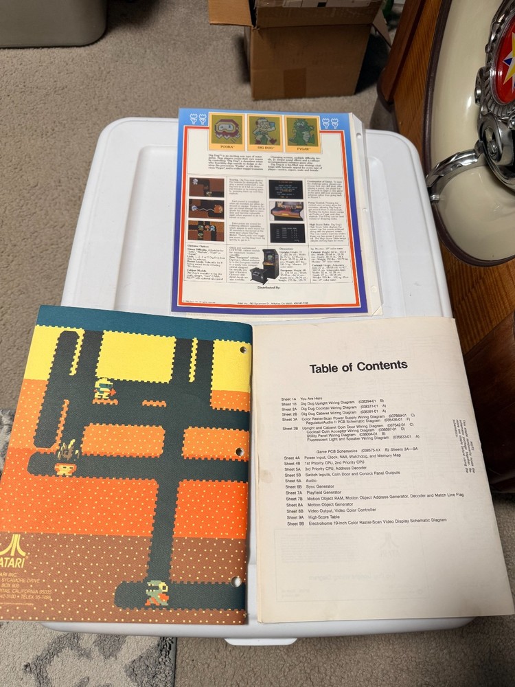 1982 ATARI FACTORY ORIGINAL DIG DUG MANUAL PACKET WITH /FLYER AND SCHEMATIC PKG