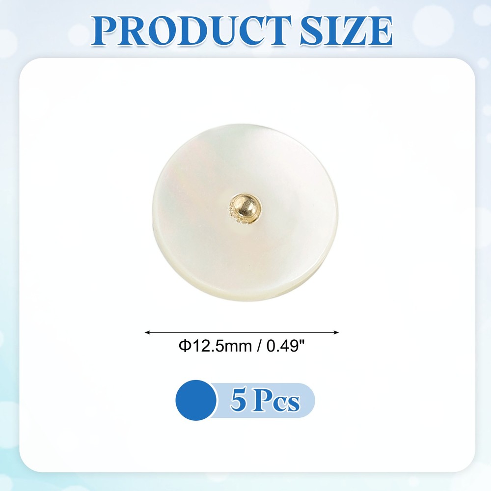 5Pcs Natural Shell Button, 12.5mm Flat Shell Shank Buttons, Beige/Gold