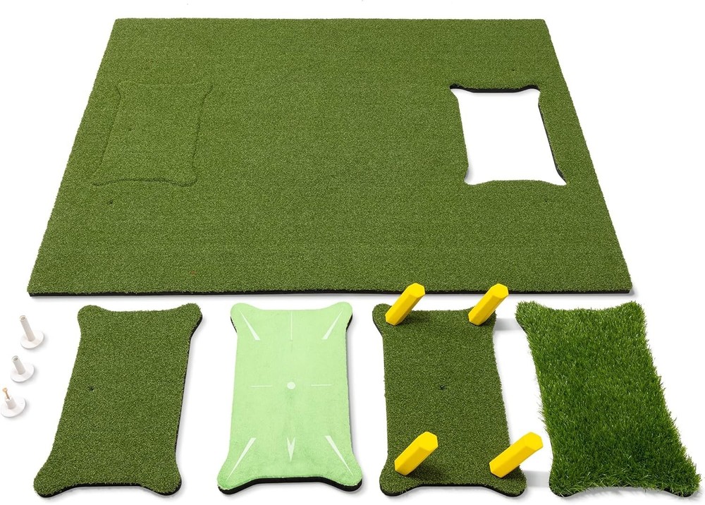 5'x4' Foldable Golf Mat with Interchangeable Turf Inserts for Effective Training