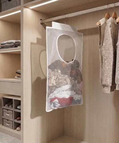 Breathable Mesh Laundry Hamper,Foldable Hanging Closet Storage White