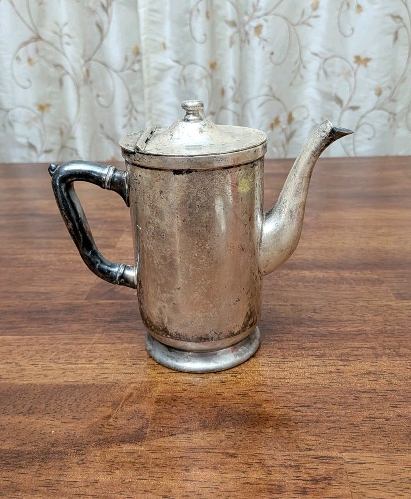 Vtg Grand Silver Co. WEAR  BRITE Nickel Silver Coffee Tea Pot Single Serve