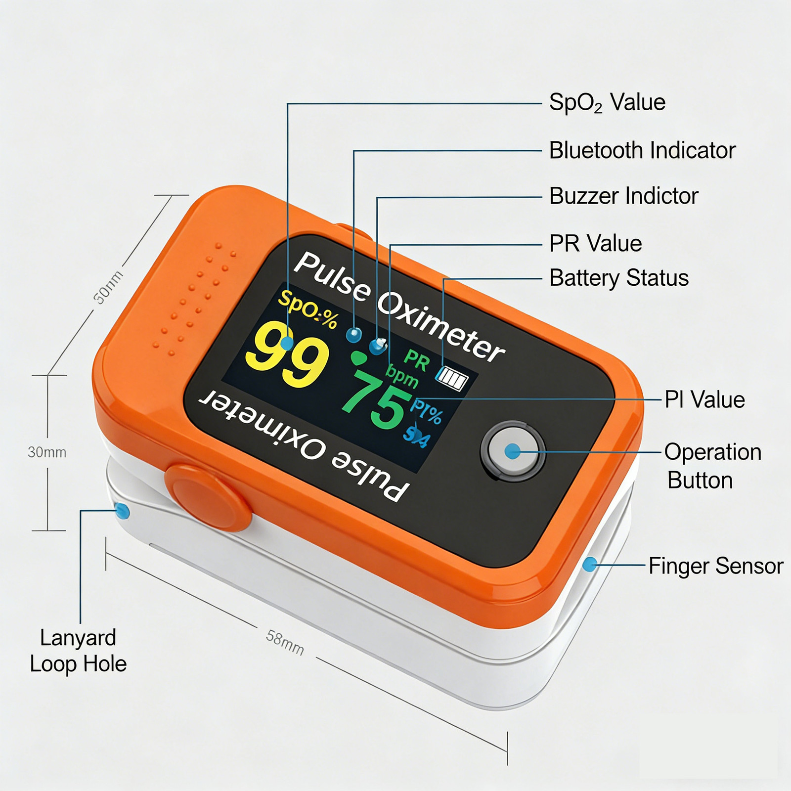Accurate Pulse Oximeter BM1000C Blutooth Pulse Rate Spo2 Monitor Finger Oximetro