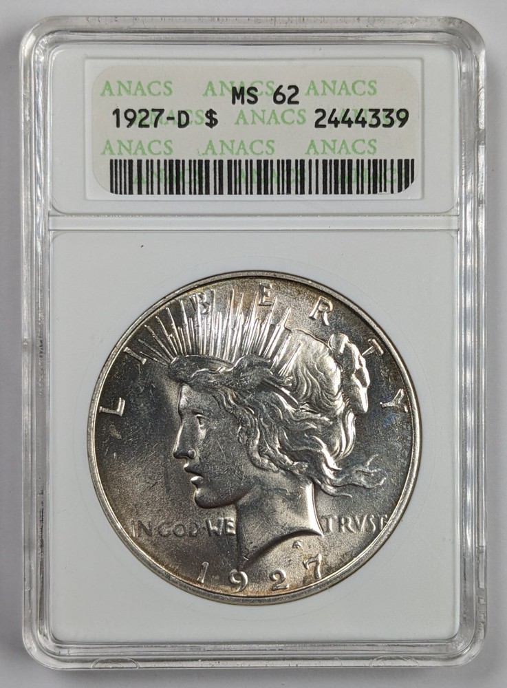 1927 D Peace Silver Dollar ANACS MS62