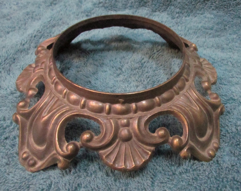 6⅝" Round Ornate Victorian or Rococo Style BRASS LAMP BASE w Scrollwork & Shell