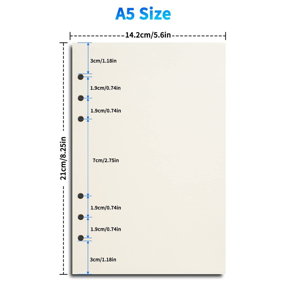 A5 Refillable Paper, Blank Refill Binder Refills for White