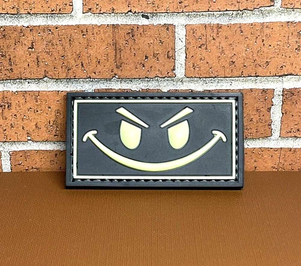 Tactical PVC Patch - Evil Smiley Face Patch - Glow in Dark Morale Funny Patch