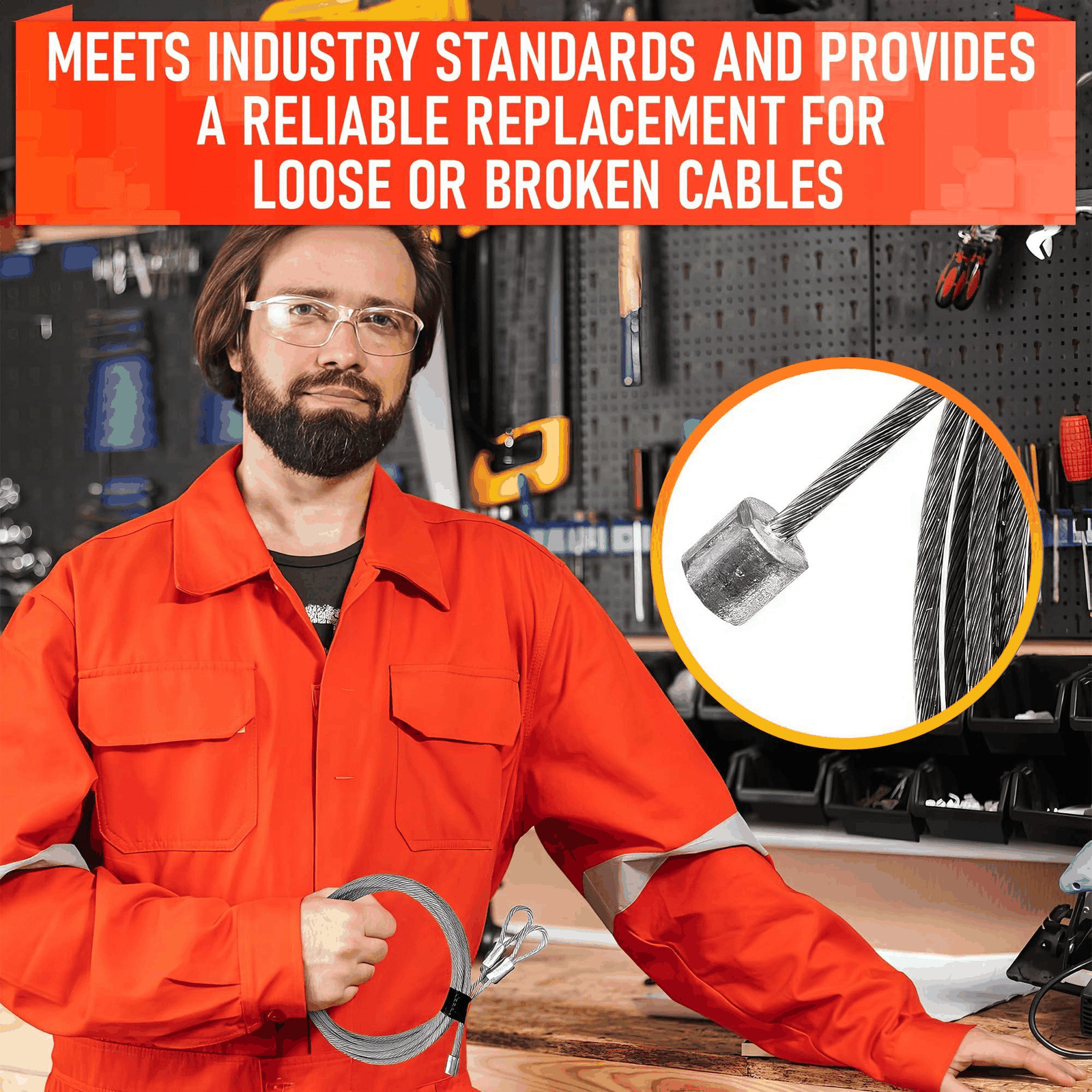 Garage Door Cable for 7 ft Door – 8 ft 6 in Long Heavy Duty 304 Steel