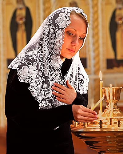 Triangle Catholic Church Mantilla Veils for Religious Christian Floral White