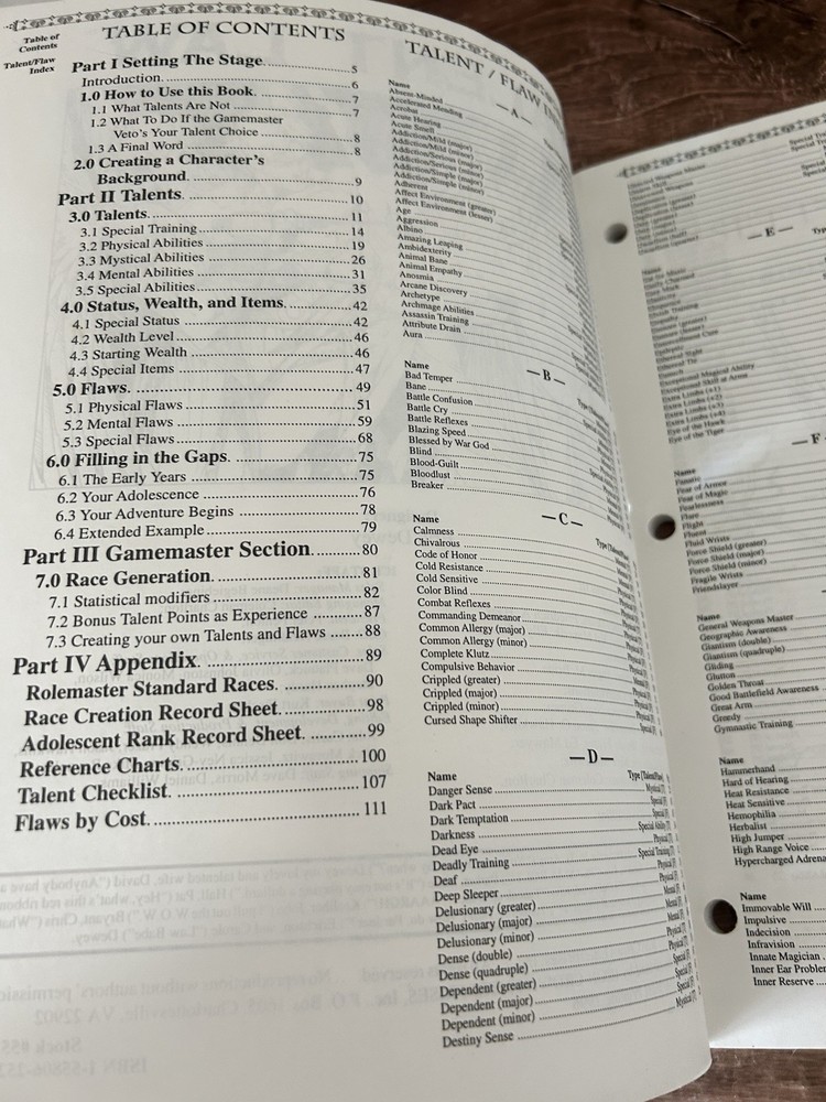 ICE Rolemaster 3rd Ed Talent Law