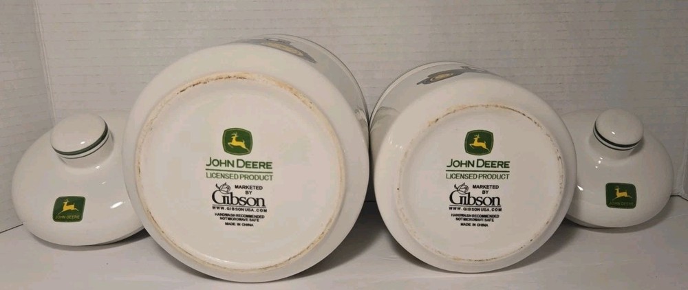2 John Deere Ceramic Storage Canister/cookie jars With Lids
