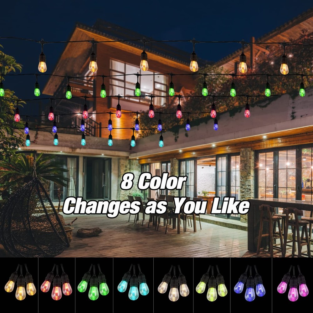 24FT Solar Outdoor String Lights, 12 Shatterproof Edison LED Bulbs, Dimmable ...