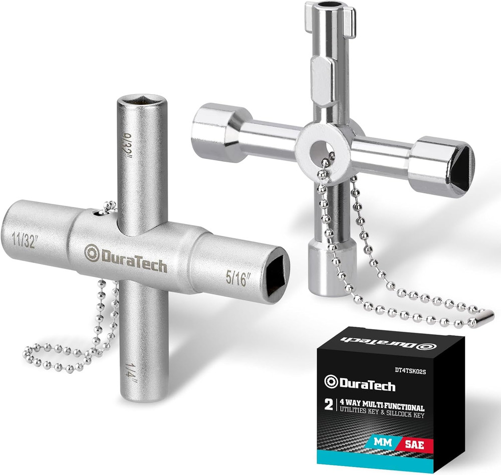 DURATECH 4 Way Sillcock Key Set, Utility Key, Multi-Functional Water Key, 2-Pack