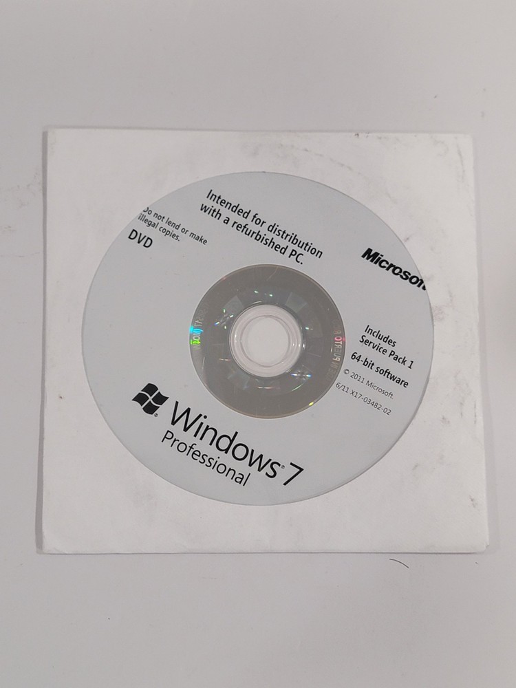 Microsoft Windows 7 Professional w/SP1 64 Bit DVD 2011 *NO KEY*