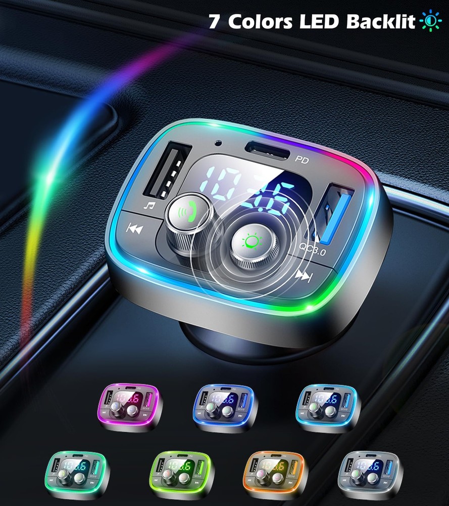 Car Adapter USB C Bluetooth 5.4 48W Fast Charging FM Transmitter for