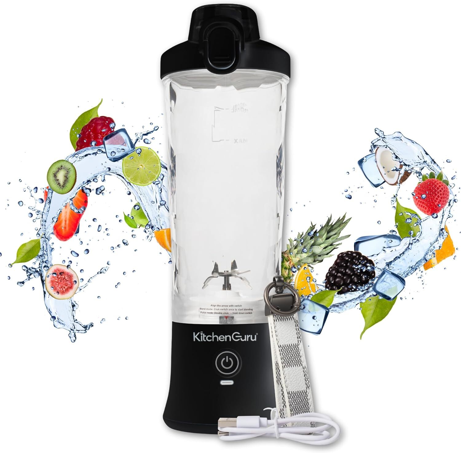 Kitchen Guru Personal Blender Smoothie Juice Mixer Portable Bottle 600ML Black