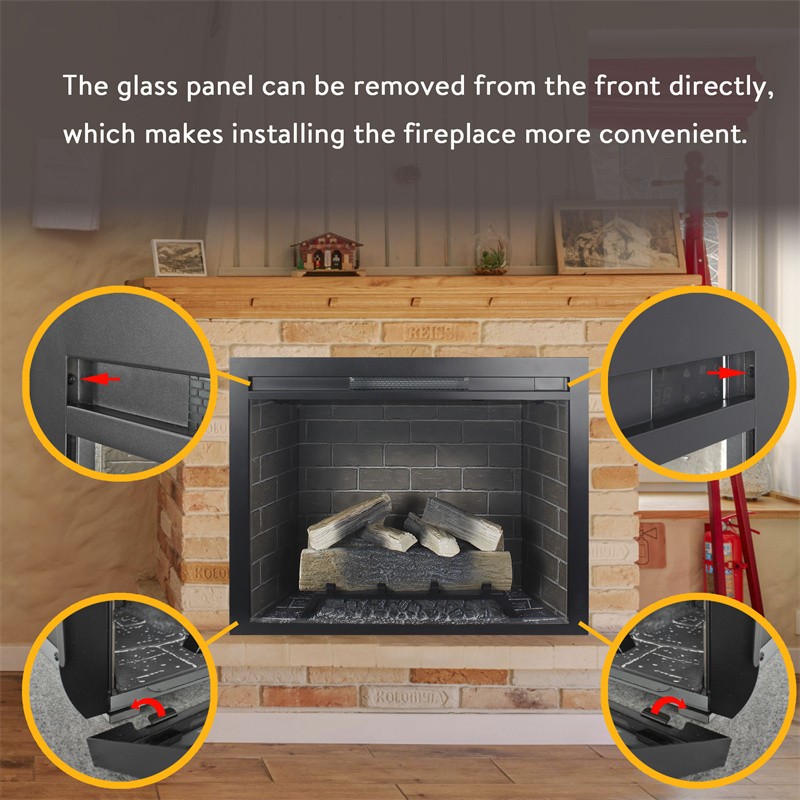 33" Infrared Electric Fireplace Insert Heater Realistic Flame w/Crackling Sound