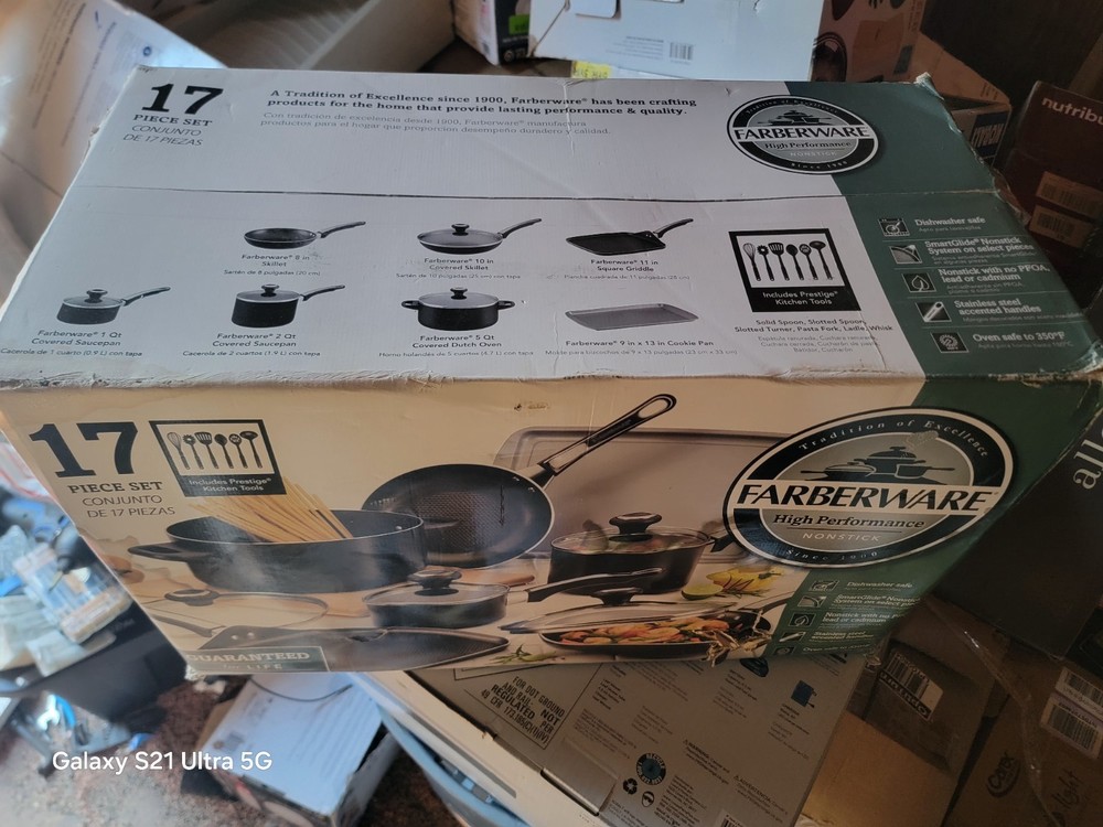 Farberware 17-Piece High-Performance Nonstick Cookware Set, Sealed in Box. NEW.