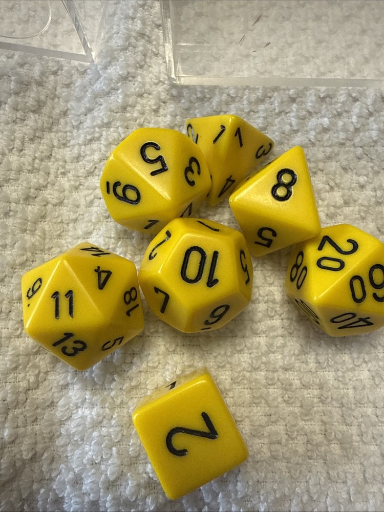 2 Polyhedral game dice sets, Green & Yellow + Black 35 Mini Dice