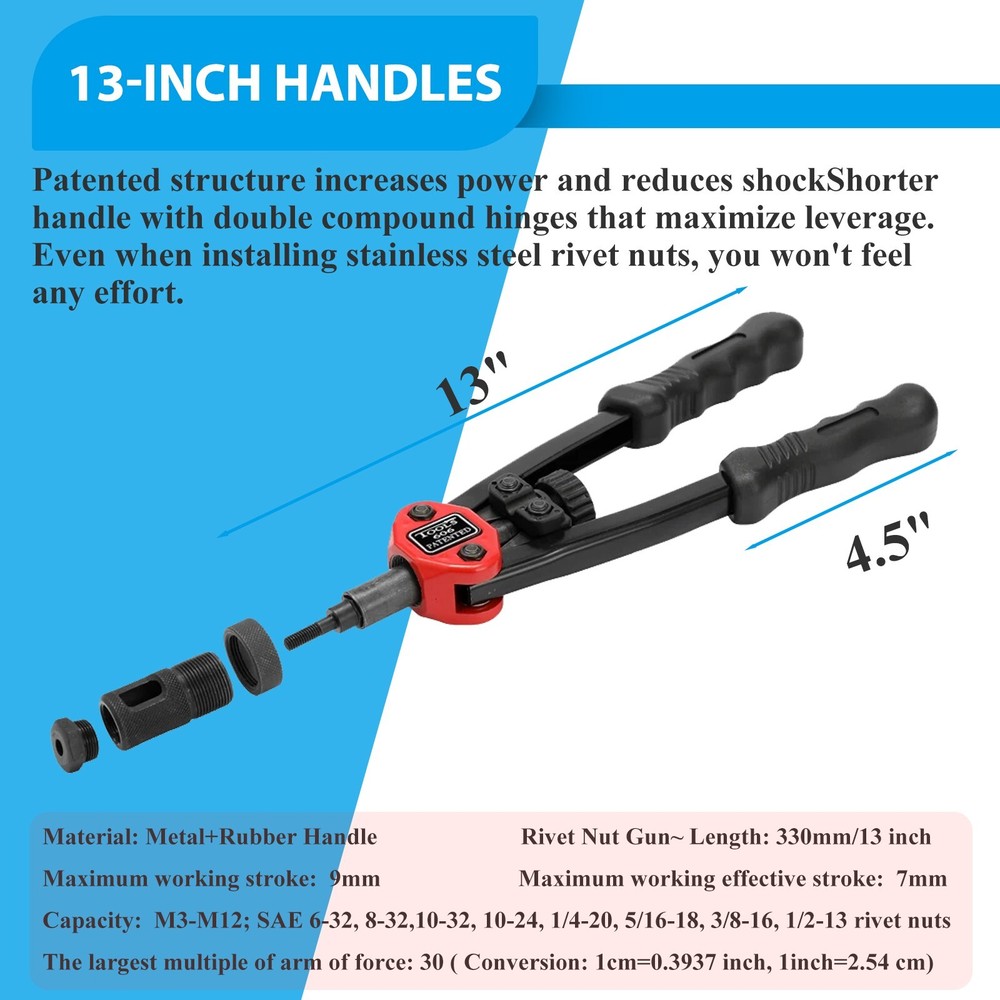 13'' Rivet Gun Kit Rivnut Thread Setting Tool Nut Setter NutSert Metric 60PC Nut