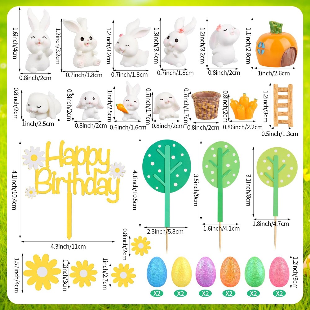 29Pcs Easter Cake Decorations Set with Mini Rabbits, Easter Eggs, Carrots, Ha...