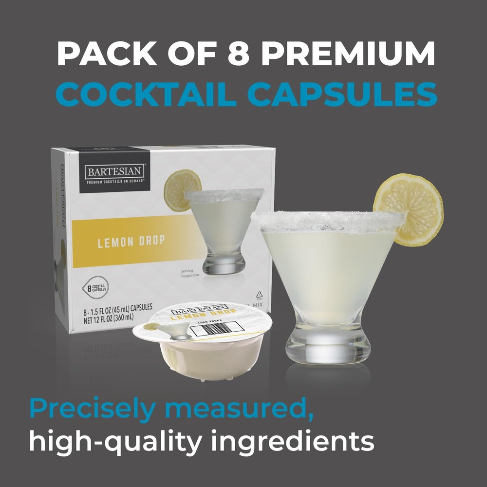Bartesian Lemon Drop Cocktail Pods 8 Count Easy Mixer for Delicious Drinks
