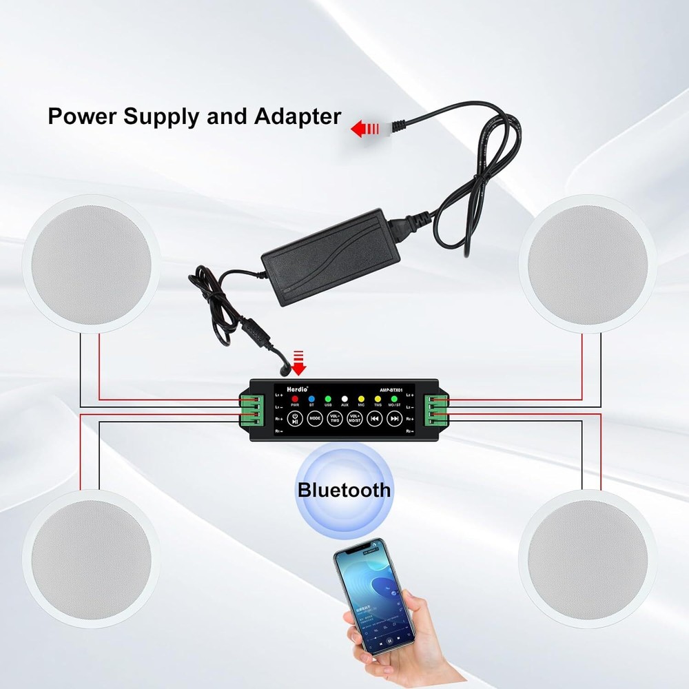 Herdio  4 pack 6.5'' Bluetooth Ceiling Speakers Full Range Superior Sound