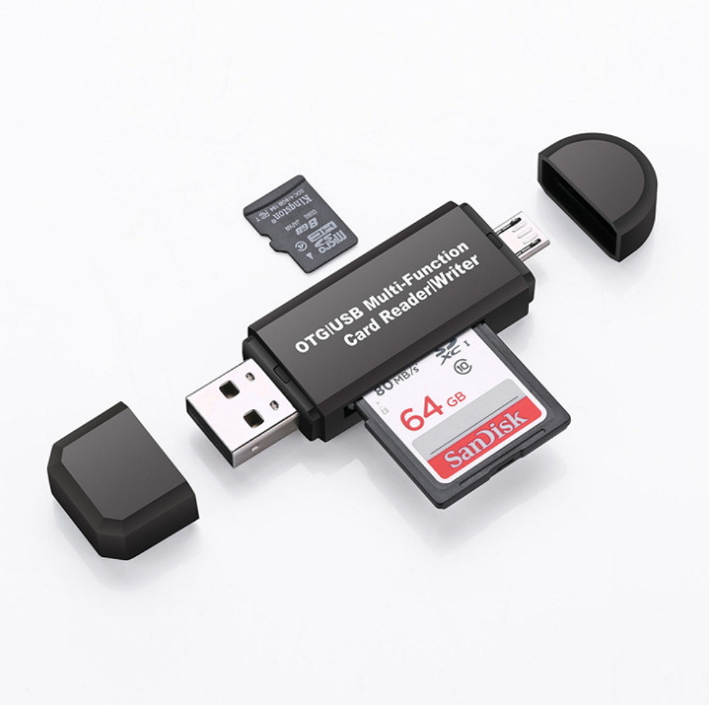 Micro USB OTG to USB 2.0 Adapter-SD/Micro SD Card Reader, Standard USB Interface